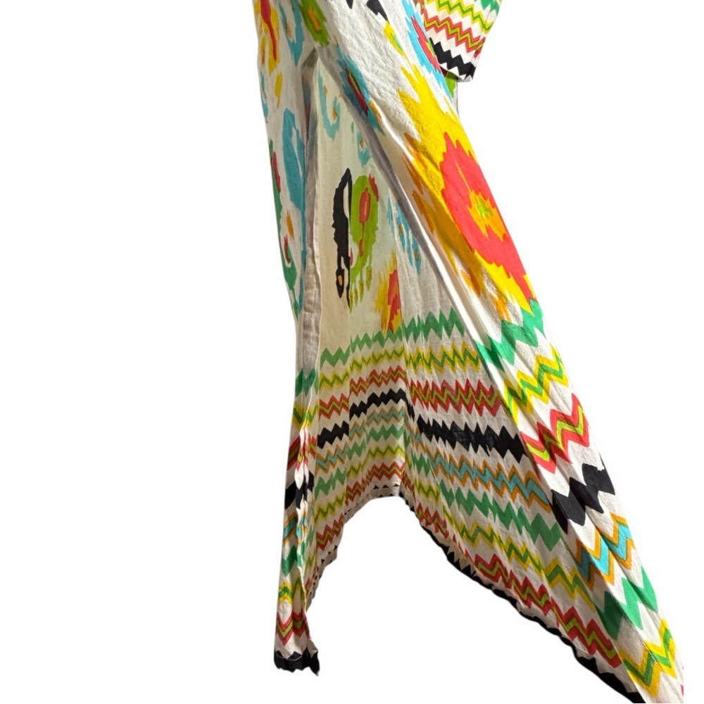 Boho Festival Geometric Tunic Resort Ikat Embroidered 100% Cotton Blouse Size L - Picture 6 of 10